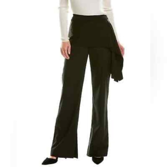 3.1 PHILLIP LIM Black Wool Blend Side Drape High Rise Wide Leg Pant, Size 8 - Picture 2 of 14